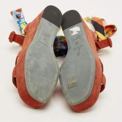 Pre Owned Hermes Eole Size 38 Brown Suede Wedge Sandals