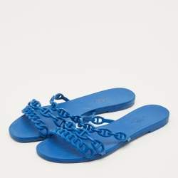 مملوكة مسبقًا صندل سلايد هيرمس شين دانكر ريواج فلات مطاطي أزرق مقاس 37