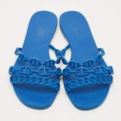 مملوكة مسبقًا صندل سلايد هيرمس شين دانكر ريواج فلات مطاطي أزرق مقاس 37