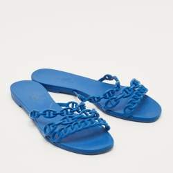 مملوكة مسبقًا صندل سلايد هيرمس شين دانكر ريواج فلات مطاطي أزرق مقاس 37