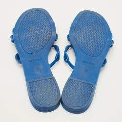 مملوكة مسبقًا صندل سلايد هيرمس شين دانكر ريواج فلات مطاطي أزرق مقاس 37