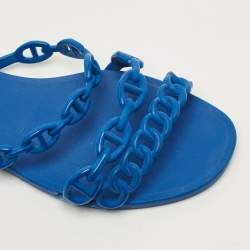 مملوكة مسبقًا صندل سلايد هيرمس شين دانكر ريواج فلات مطاطي أزرق مقاس 37