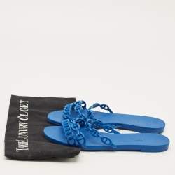 مملوكة مسبقًا صندل سلايد هيرمس شين دانكر ريواج فلات مطاطي أزرق مقاس 37