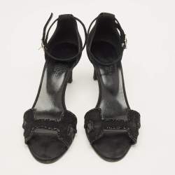 مملوكة مسبقًا صندل هيرمس بريميير أسود سويدي مرصع بالكريستال بمشبك للكاحل مقاس 38.5