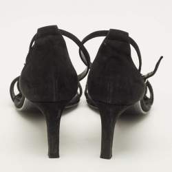 مملوكة مسبقًا صندل هيرمس بريميير أسود سويدي مرصع بالكريستال بمشبك للكاحل مقاس 38.5