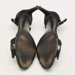 مملوكة مسبقًا صندل هيرمس بريميير أسود سويدي مرصع بالكريستال بمشبك للكاحل مقاس 38.5