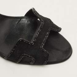 مملوكة مسبقًا صندل هيرمس بريميير أسود سويدي مرصع بالكريستال بمشبك للكاحل مقاس 38.5