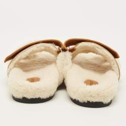 Pre Owned Hermes Chypre Size 37 Brown Suede and Shearling Fur Flat Sandals