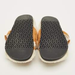 Pre Owned Hermes Chypre Size 37 Brown Suede and Shearling Fur Flat Sandals