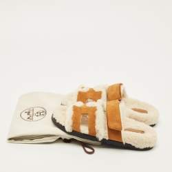 Pre Owned Hermes Chypre Size 37 Brown Suede and Shearling Fur Flat Sandals