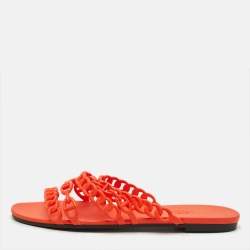 Pre Owned Hermes Chaine d'Ancre Rivage Size 41 Orange Rubber Flat Slides