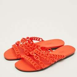 Pre Owned Hermes Chaine d'Ancre Rivage Size 41 Orange Rubber Flat Slides