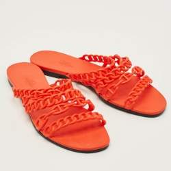 Pre Owned Hermes Chaine d'Ancre Rivage Size 41 Orange Rubber Flat Slides