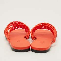 Pre Owned Hermes Chaine d'Ancre Rivage Size 41 Orange Rubber Flat Slides