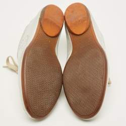 Pre Owned Hermes Size 38 Silver Leather Pewter Perforated H Lace Up Sneakers