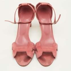 Pre Owned Hermes Premiere Size 39 Pink Leather and Suede Ankle Strap Sandals