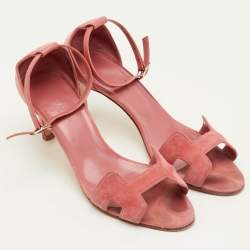 Pre Owned Hermes Premiere Size 39 Pink Leather and Suede Ankle Strap Sandals