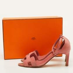 Pre Owned Hermes Premiere Size 39 Pink Leather and Suede Ankle Strap Sandals