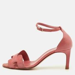 Pre Owned Hermes Premiere Size 39 Pink Leather and Suede Ankle Strap Sandals