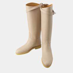 Pre Owned حذاء بوت طويل هيرمس فوستين جلد بيج مقاس 37