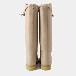 Pre Owned حذاء بوت طويل هيرمس فوستين جلد بيج مقاس 37