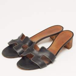 Pre Owned صندل هيرمس أواسيس جلد أسود مقاس 41