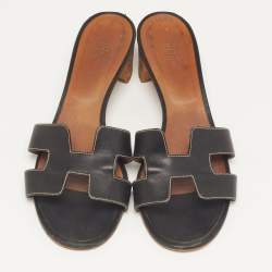 Pre Owned صندل هيرمس أواسيس جلد أسود مقاس 41