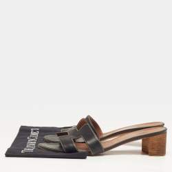 Pre Owned صندل هيرمس أواسيس جلد أسود مقاس 41