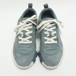 Pre Owned Hermes Bouncing Size 38 Light Blue Nylon and Suede Low Top Sneakers