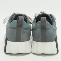 Pre Owned Hermes Bouncing Size 38 Light Blue Nylon and Suede Low Top Sneakers