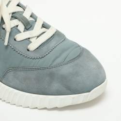 Pre Owned Hermes Bouncing Size 38 Light Blue Nylon and Suede Low Top Sneakers