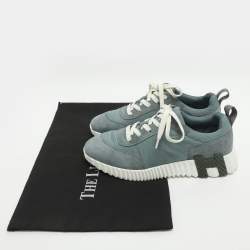 Pre Owned Hermes Bouncing Size 38 Light Blue Nylon and Suede Low Top Sneakers