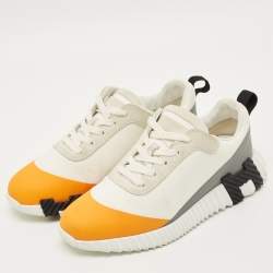 مملوكة مسبقًا حذاء رياضي هيرمس جلد وسويدي أبيض/رمادي مقاس 37.5