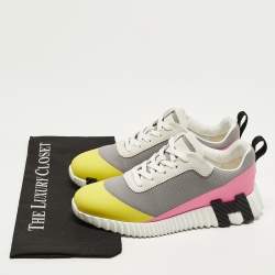 Pre Owned Hermès Bouncing Size 38 Multicolor Knit Fabric and Suede Low Top Sneakers