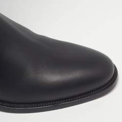 Pre Owned حذاء بوت طول ركبة هيرمس جامبينج جلد مطرز بانوبلي إكيستري مقاس 38 لون أسود