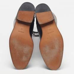 Pre Owned حذاء بوت طول ركبة هيرمس جامبينج جلد مطرز بانوبلي إكيستري مقاس 38 لون أسود