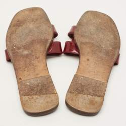 Pre Owned Hermes Oran Size 39 Red Patent Leather Flat Slides 