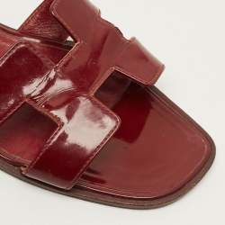 Pre Owned Hermes Oran Size 39 Red Patent Leather Flat Slides 