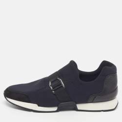 Pre Owned Hermes Run Size 38 Blue Leather and Neoprene Slip On Sneakers