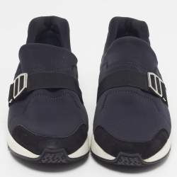 Pre Owned حذاء رياضي هيرمس ران جلد ونيوبرين أزرق كحلي/أسود مقاس 39