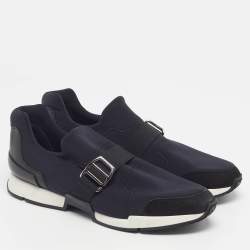 Pre Owned حذاء رياضي هيرمس ران جلد ونيوبرين أزرق كحلي/أسود مقاس 39