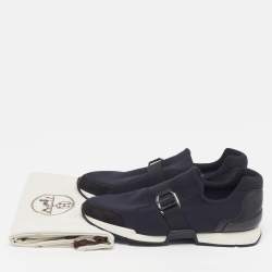 Pre Owned حذاء رياضي هيرمس ران جلد ونيوبرين أزرق كحلي/أسود مقاس 39