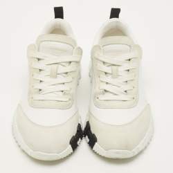 مملوكة مسبقًا حذاء رياضي هيرمس بونسنج قماش محبوك وشمواه أبيض/رمادي فاتح مقاس 40.5