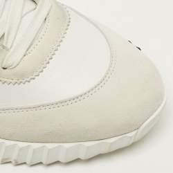 مملوكة مسبقًا حذاء رياضي هيرمس بونسنج قماش محبوك وشمواه أبيض/رمادي فاتح مقاس 40.5