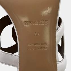 Pre Owned Hermes Bikini Chaine D'Ancre Heeled Sandals White Leather Size 38