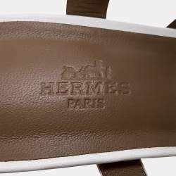 Pre Owned Hermes Bikini Chaine D'Ancre Heeled Sandals White Leather Size 38