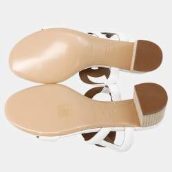 Pre Owned Hermes Bikini Chaine D'Ancre Heeled Sandals White Leather Size 38