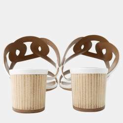 Pre Owned Hermes Bikini Chaine D'Ancre Heeled Sandals White Leather Size 38