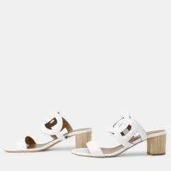 مملوكة مسبقًا Hermes Bikini Chaine D'Ancre Heeled Sandals White Leather Size 38