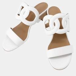 Pre Owned Hermes Bikini Chaine D'Ancre Heeled Sandals White Leather Size 38